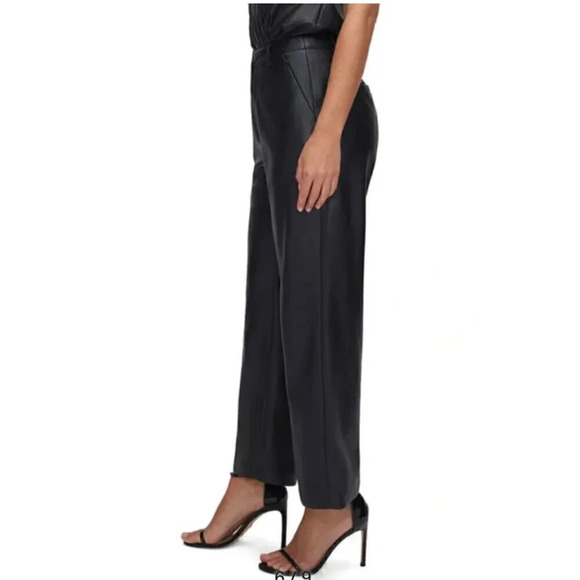 NEW Good American Faux Leather Wide Leg Crop Trousers In Black, Size 14 / 32 - Picture 7 of 8